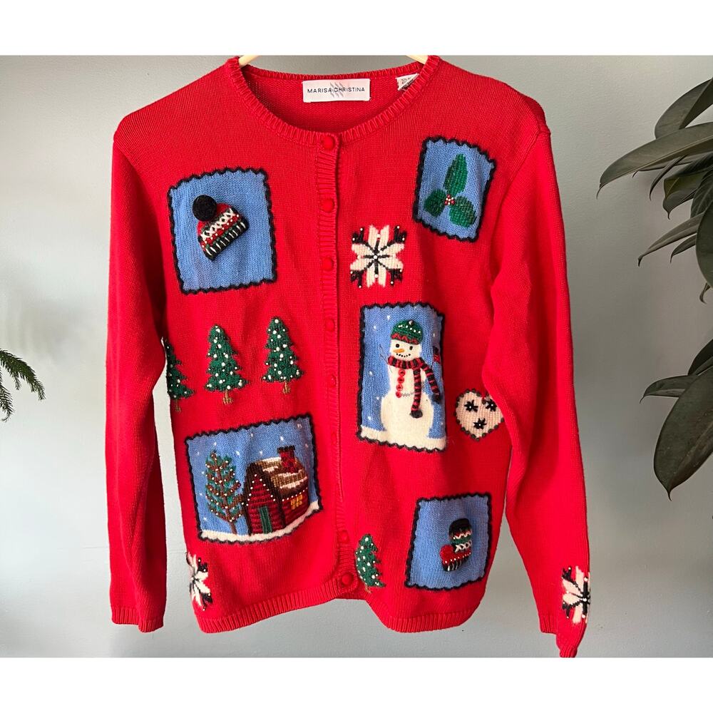 Vintage Christmas Sweater by Marisa Cristina, winter, cabin, snow Med